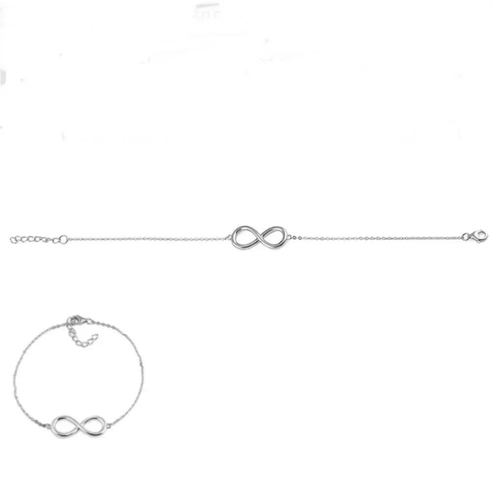 New 925 Sterling Silver Classic Infinity Bracelet Linked Chain Women’s Gift Box